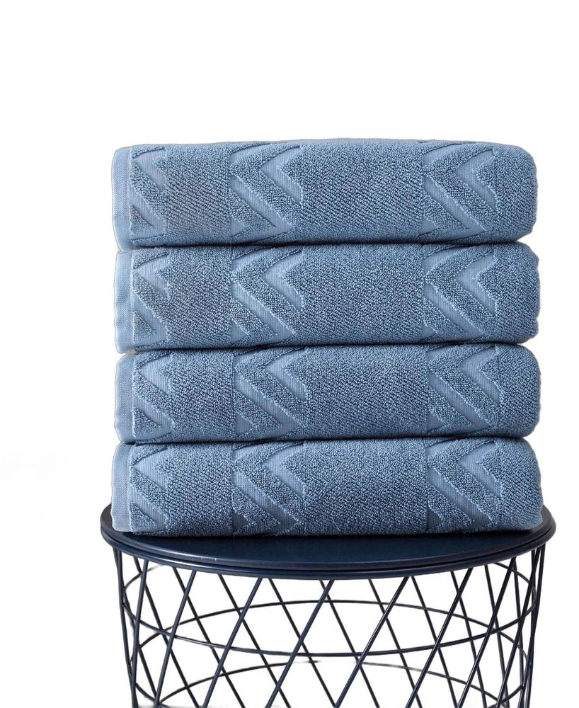Set of Four Brown Geometric Turkish Cotton 27" X 54" Bath Towels