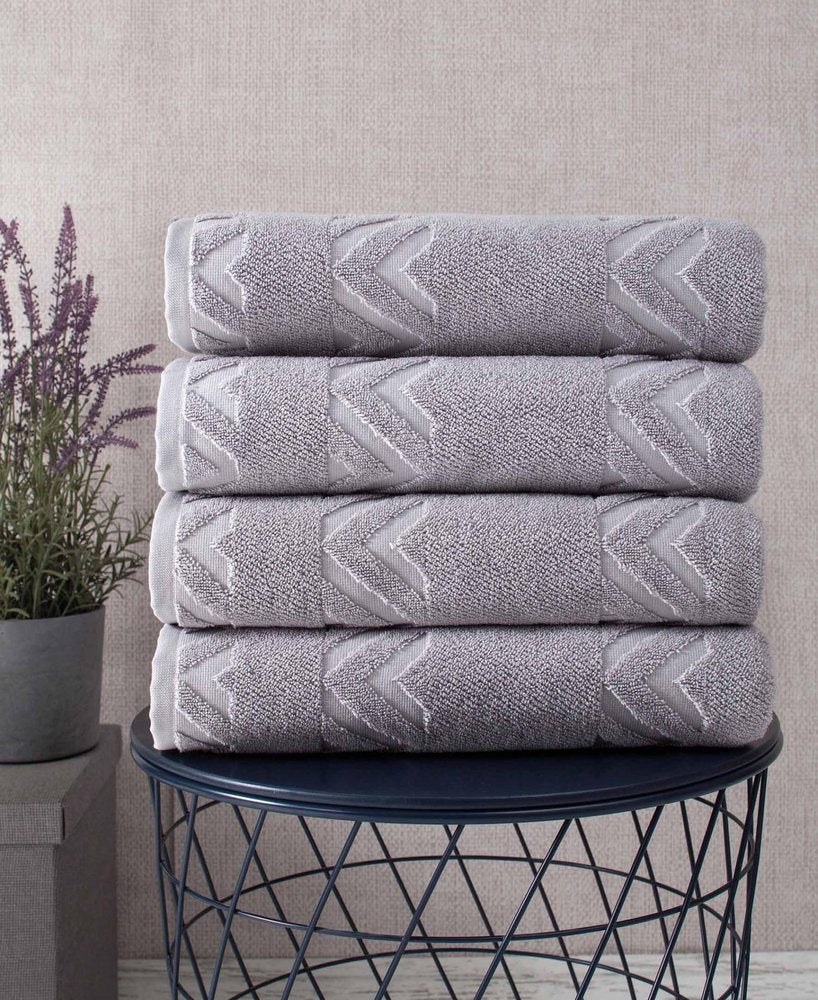 Set of Four Brown Geometric Turkish Cotton 27" X 54" Bath Towels