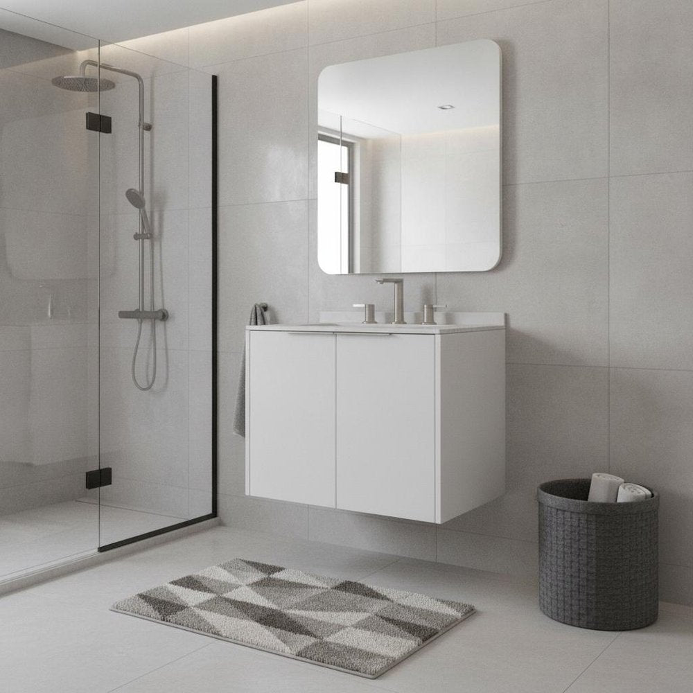24" White Wood Floating Double Door Bathroom Vanity With Sink