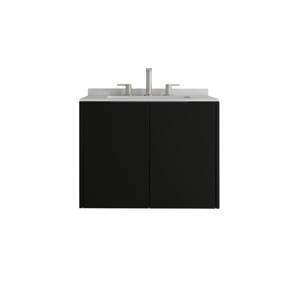 24" Black Wood Floating Double Door Bathroom Vanity With White Sink