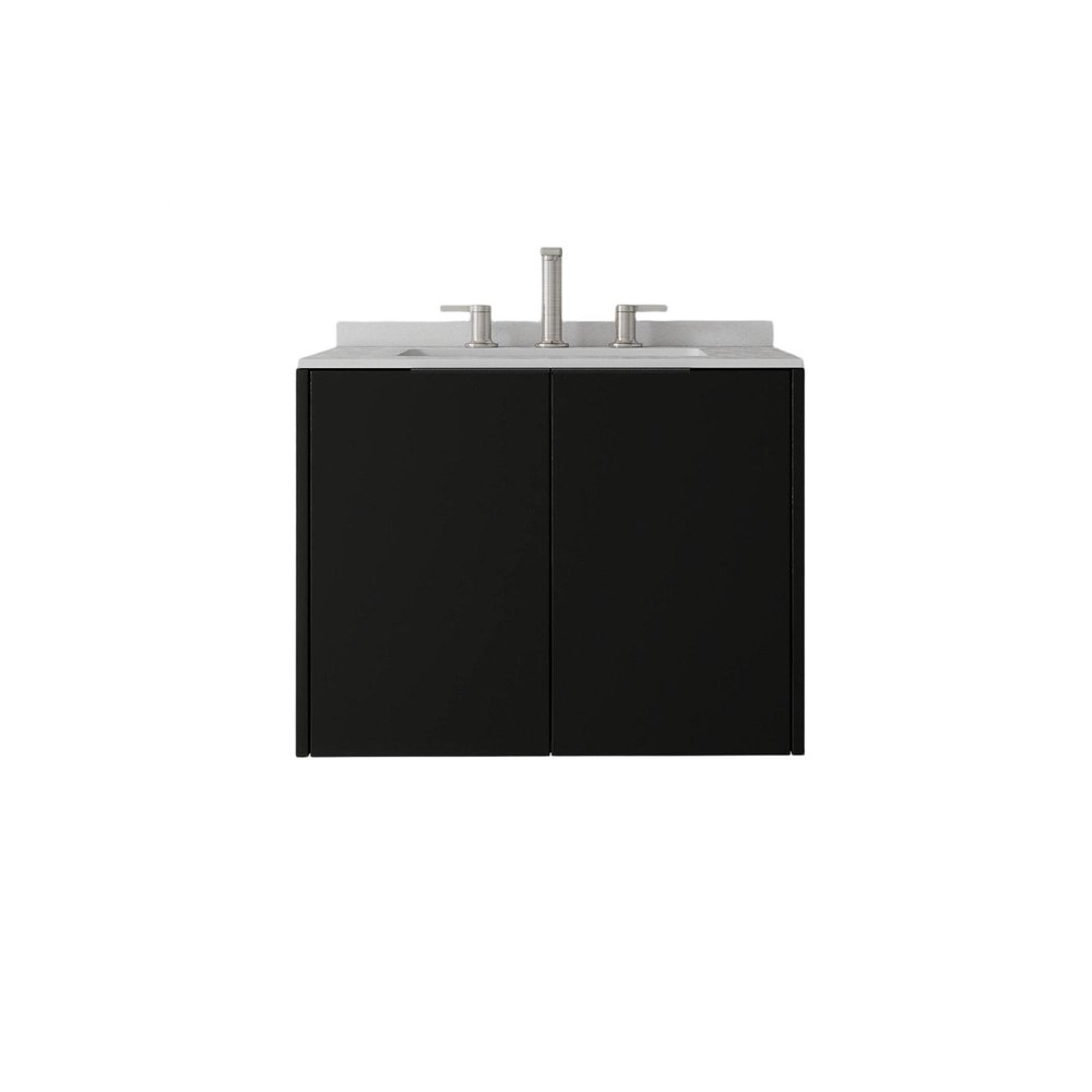 24" Black Wood Floating Double Door Bathroom Vanity With White Sink