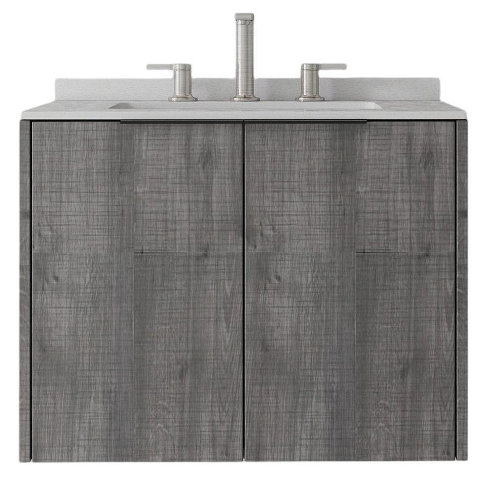 24" Gray Wood Floating Double Door Bathroom Vanity With White Sink