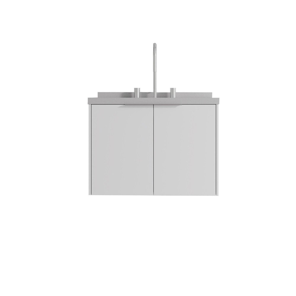 24" White Wood Floating Double Door Bathroom Vanity With Sink