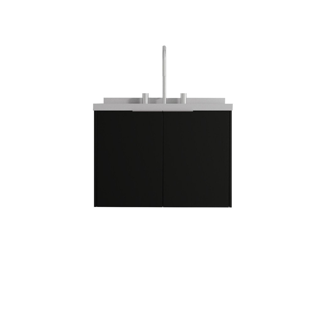 24" Black Wood Floating Double Door Bathroom Vanity With White Sink