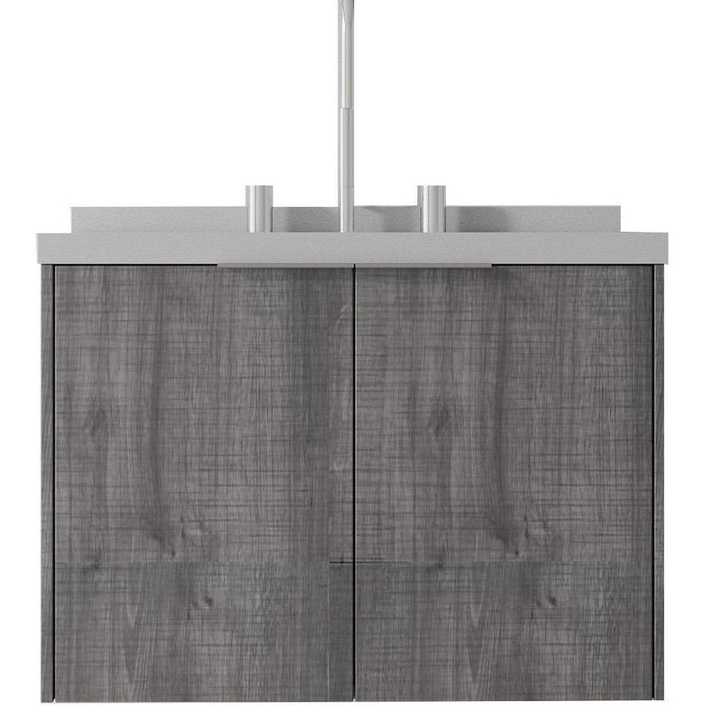 24" Gray Wood Floating Double Door Bathroom Vanity With White Sink
