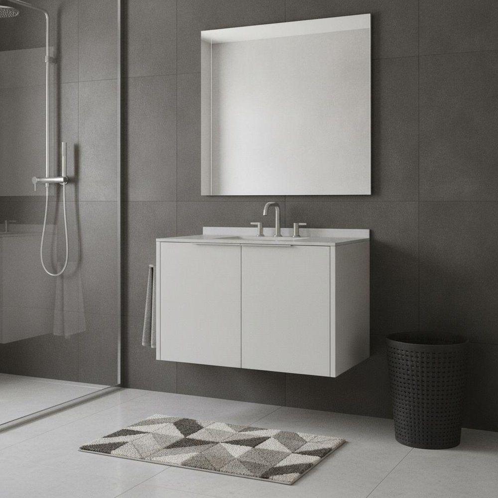 36" White Wood Floating Double Door Bathroom Vanity With Sink
