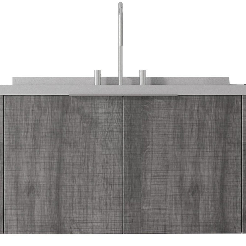 36" Gray Wood Floating Double Door Bathroom Vanity With White Sink