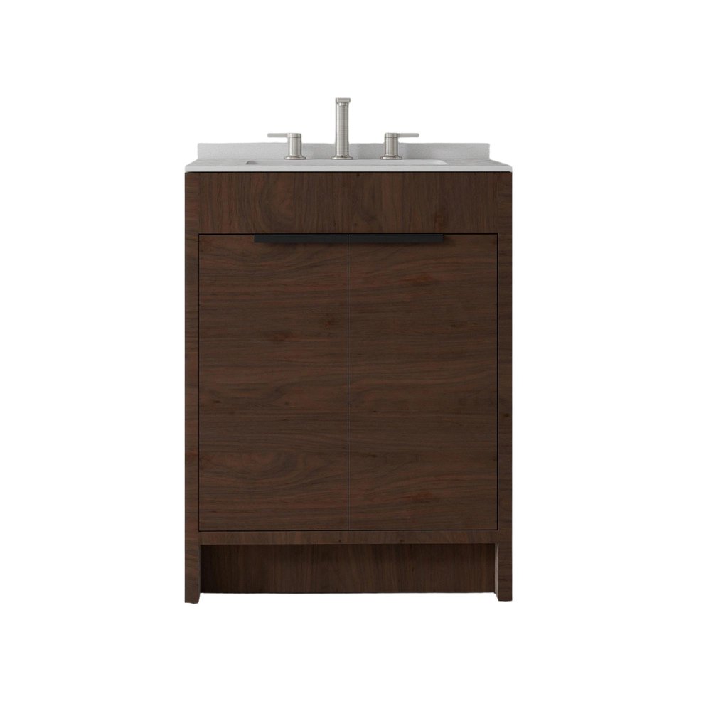 24" Brown Wood Freestanding Double Door Bathroom Vanity With White Sink