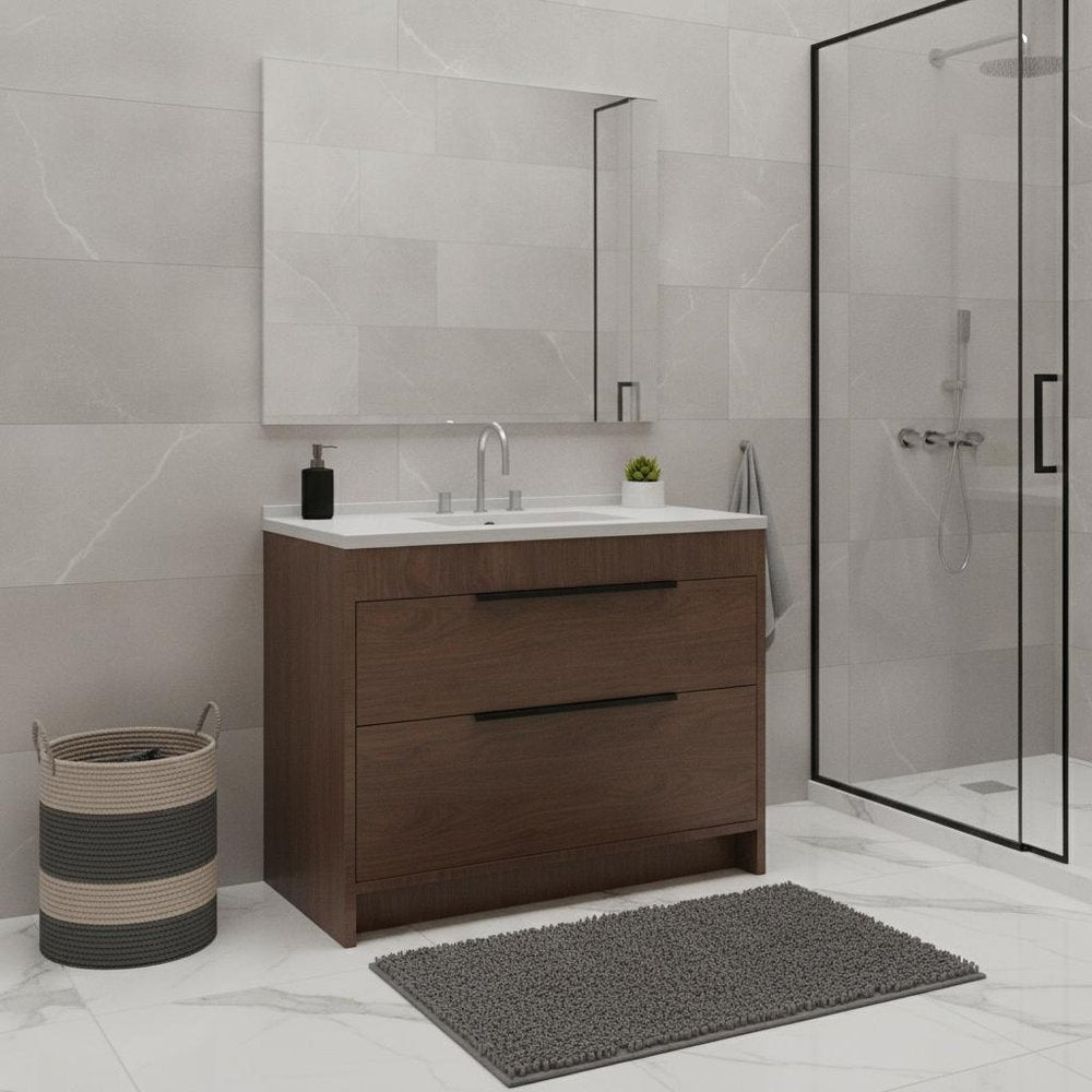 24" Brown Wood Freestanding Double Door Bathroom Vanity With White Sink