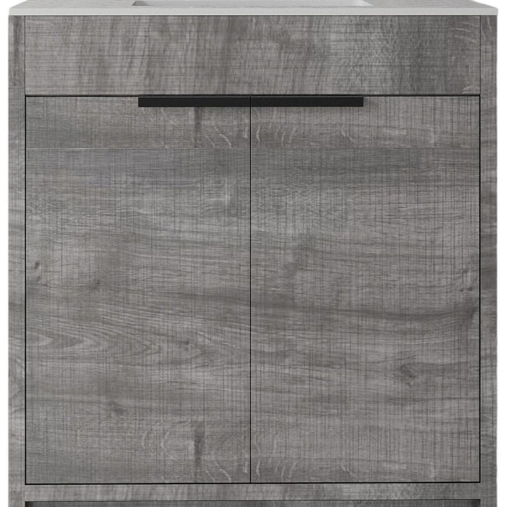 30" Gray Wood Freestanding Double Door Bathroom Vanity With White Sink