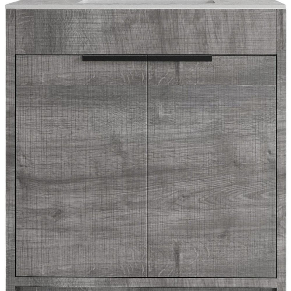 30" Gray Wood Freestanding Double Door Bathroom Vanity With White Sink