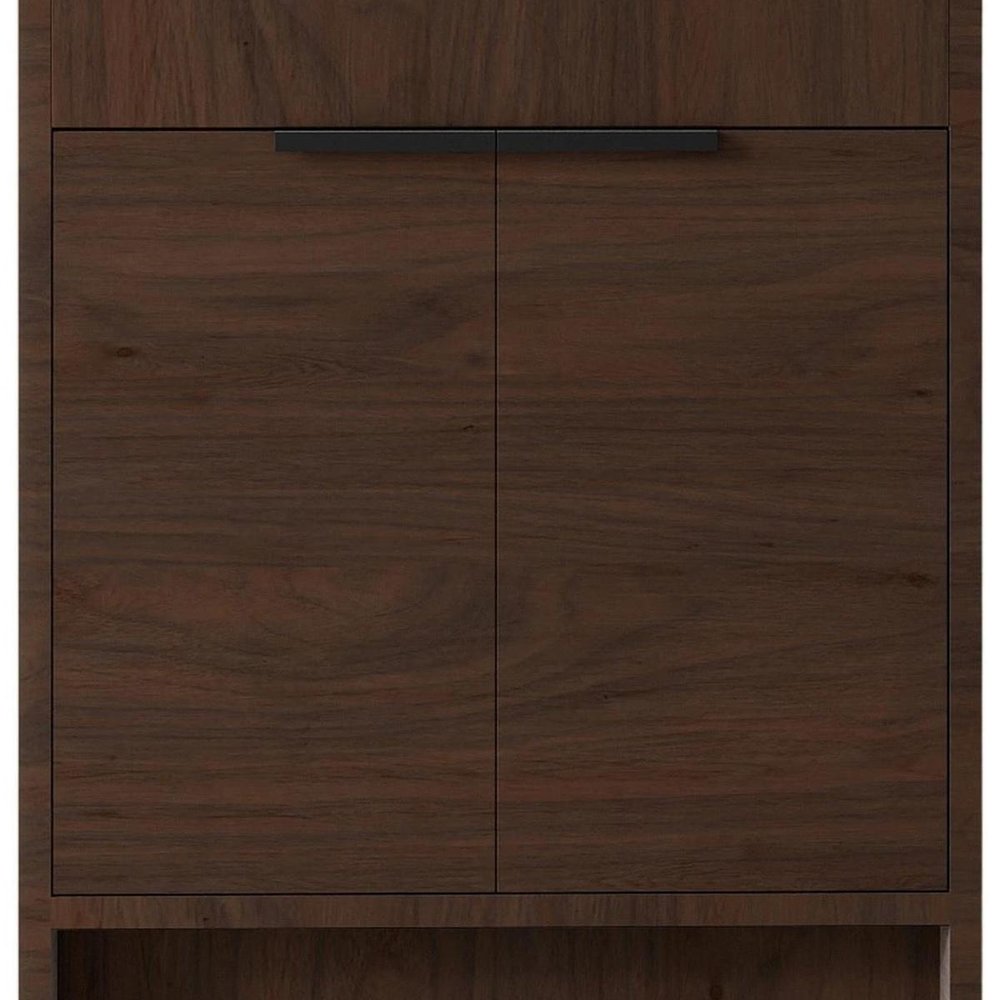 30" Brown Wood Freestanding Double Door Bathroom Vanity With White Sink