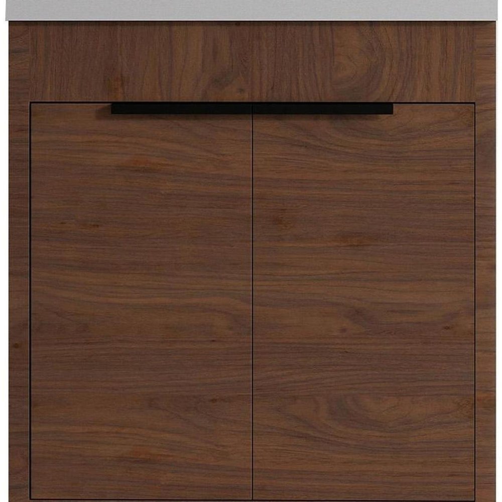 30" Brown Wood Freestanding Double Door Bathroom Vanity With White Sink