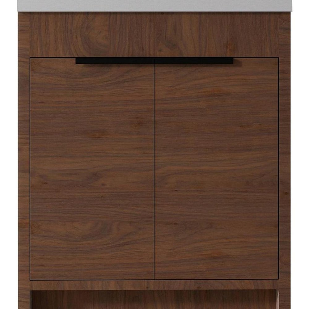 30" Brown Wood Freestanding Double Door Bathroom Vanity With White Sink