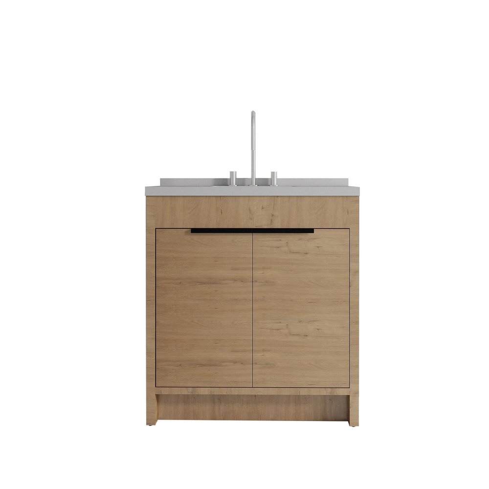 36" Brown Wood Freestanding Double Door Bathroom Vanity With White Sink