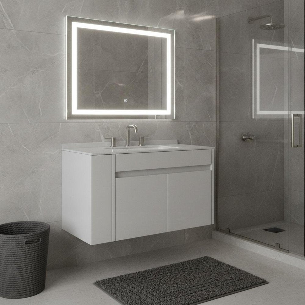 30" White Wood Floating Double Door Bathroom Vanity With Sink