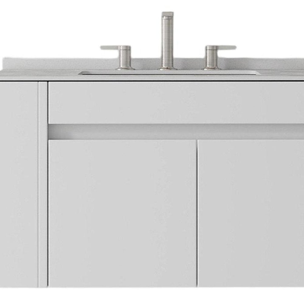 30" White Wood Floating Double Door Bathroom Vanity With Sink