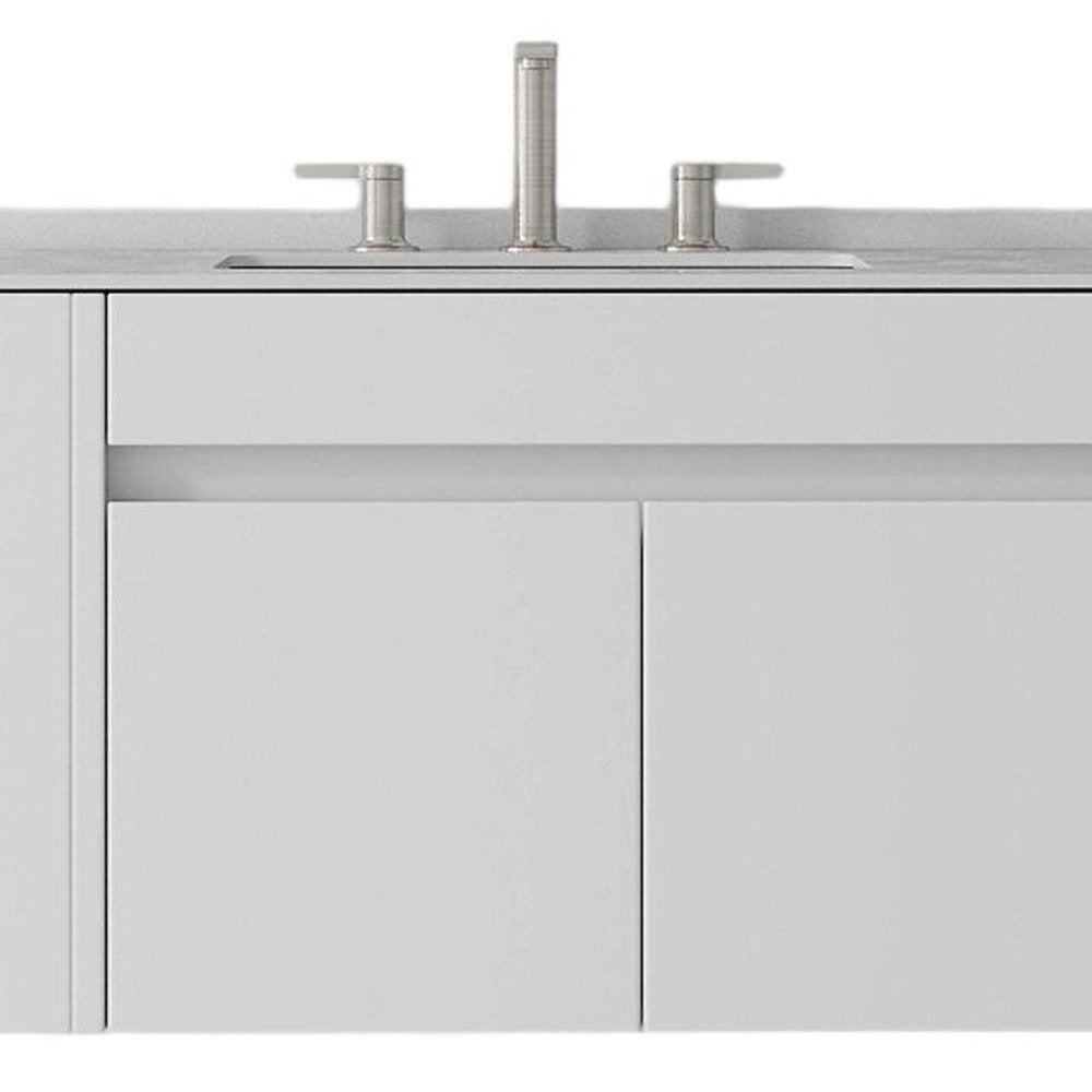 30" White Wood Floating Double Door Bathroom Vanity With Sink