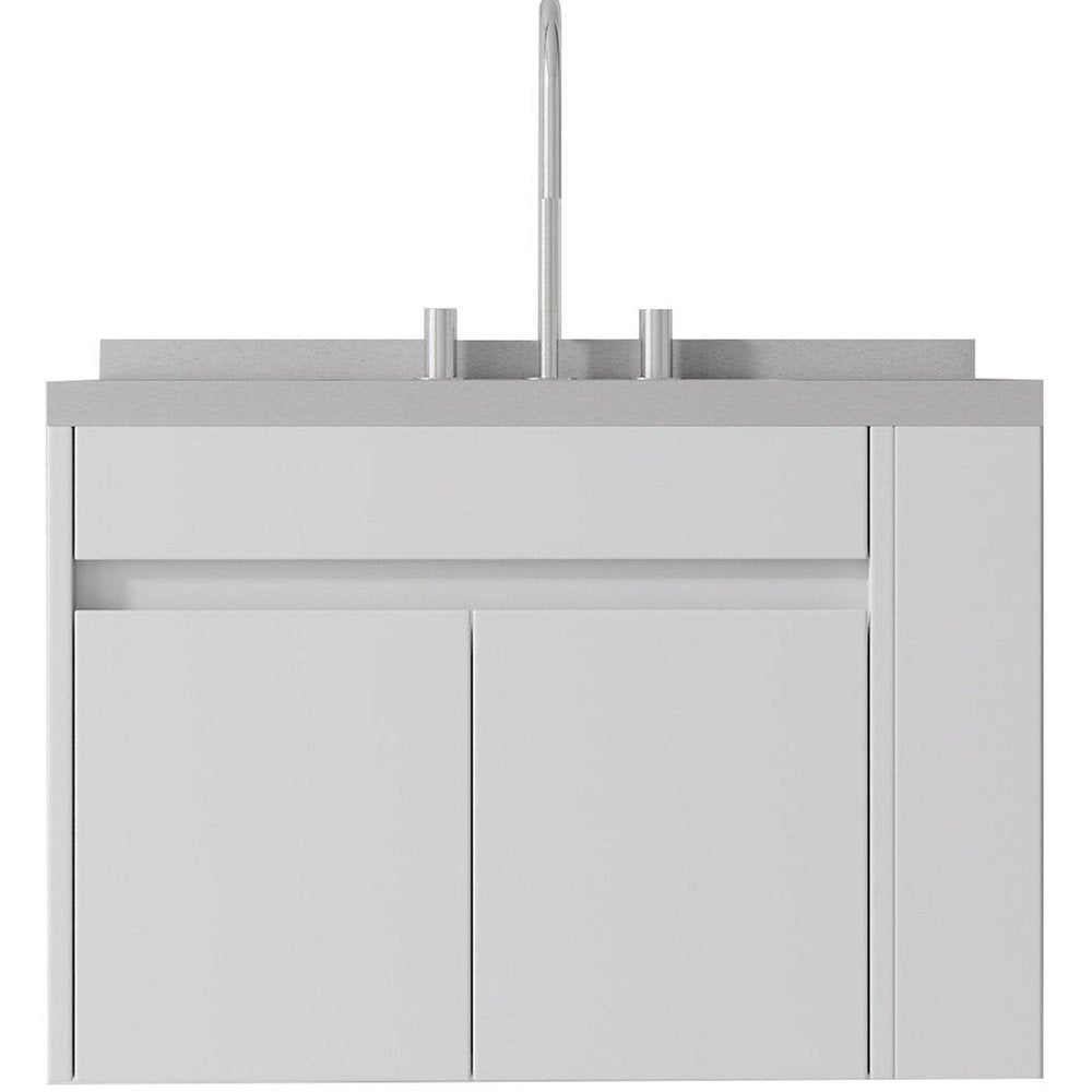 30" White Wood Floating Double Door Bathroom Vanity With Sink