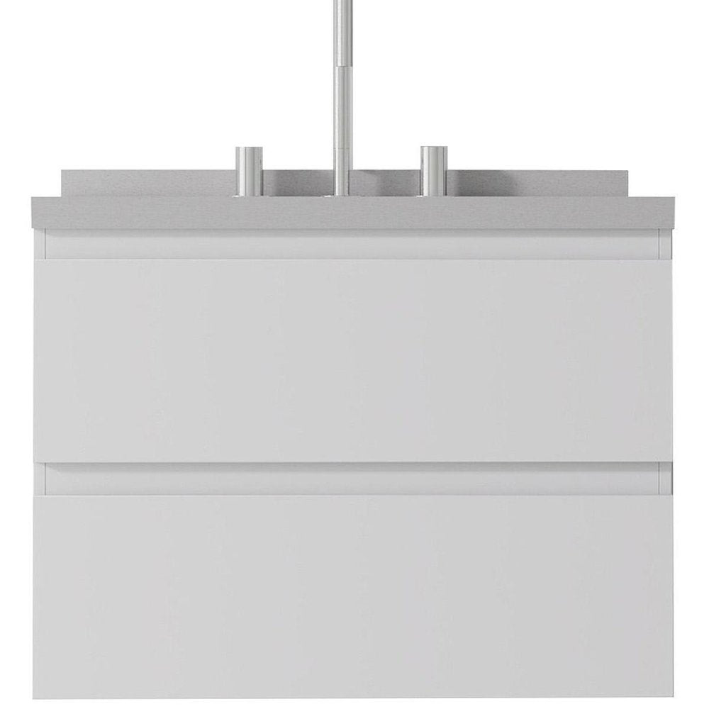 24" White Wood Floating Bathroom Vanity With Sink And Two Drawers