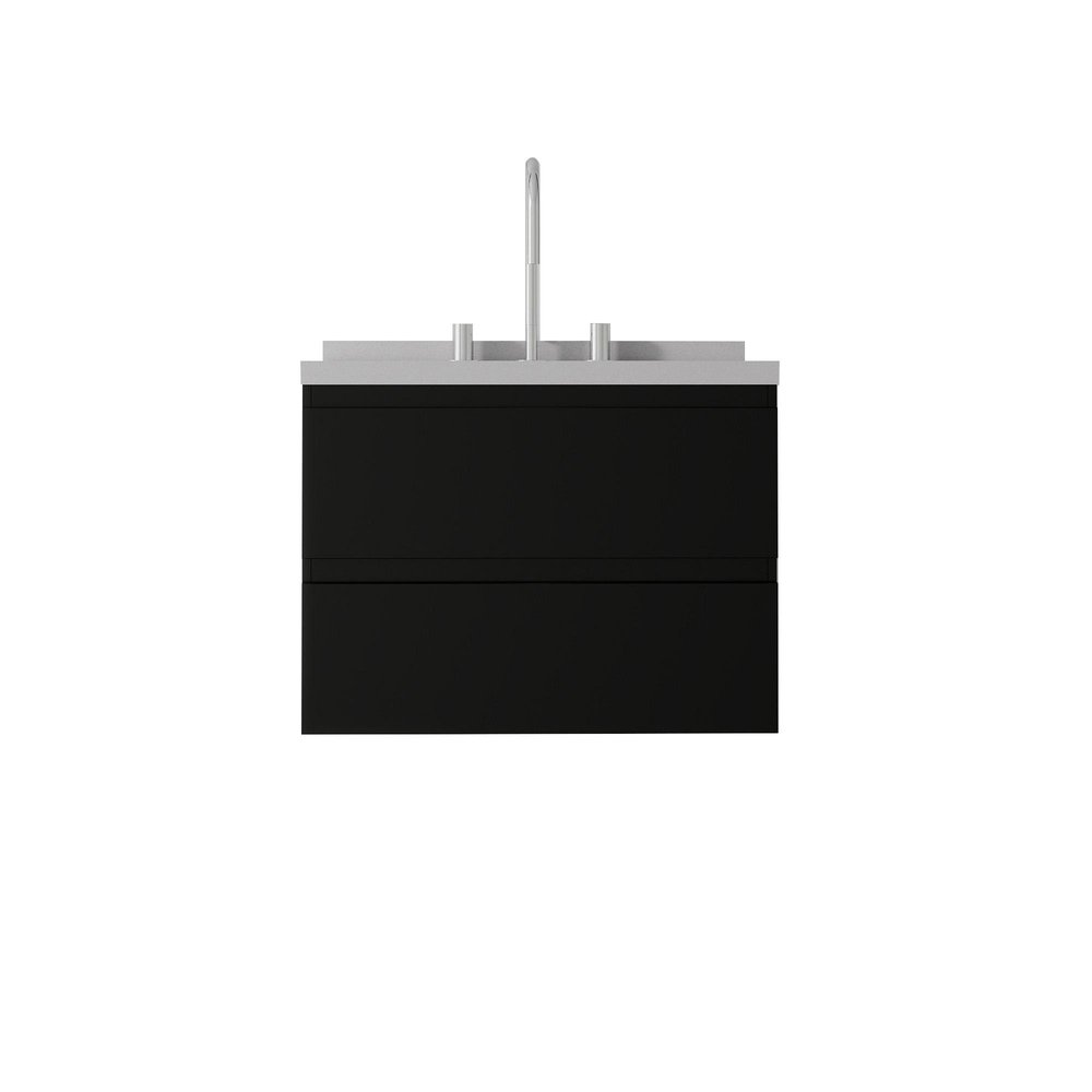 24" Black Wood Floating Bathroom Vanity With White Sink And Two Drawers