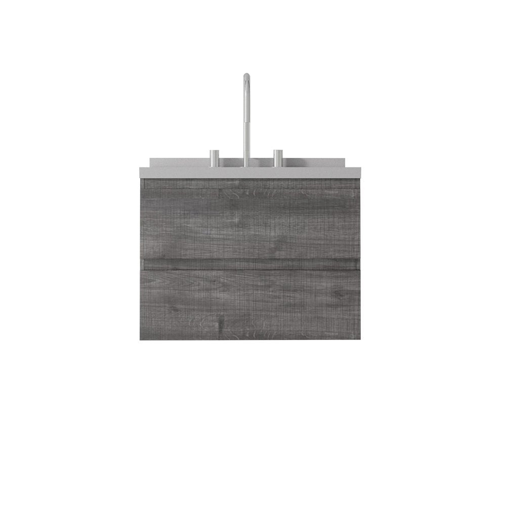 24" Gray Wood Floating Bathroom Vanity With White Sink And Two Drawers