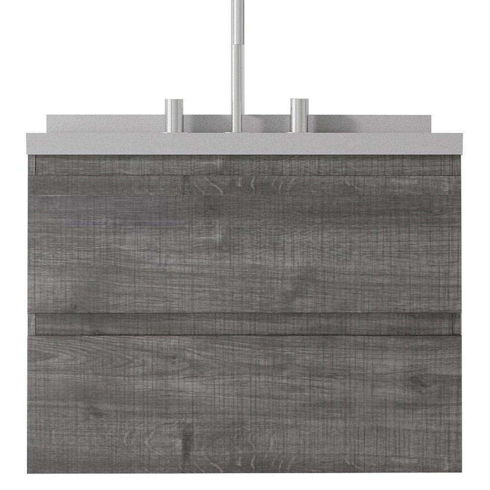 24" Gray Wood Floating Bathroom Vanity With White Sink And Two Drawers