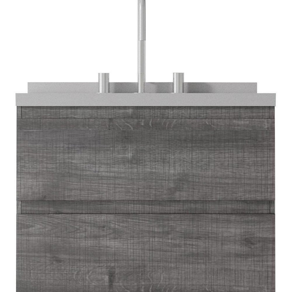 24" Gray Wood Floating Bathroom Vanity With White Sink And Two Drawers