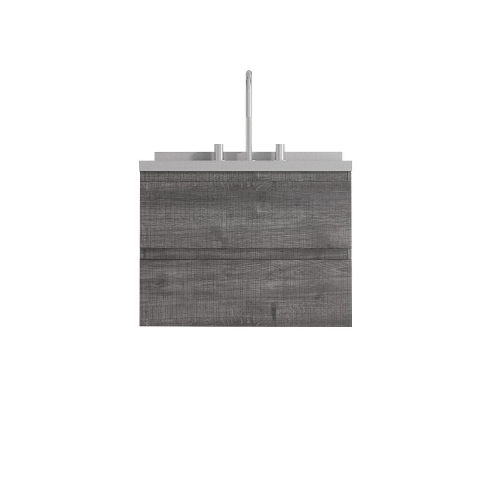 24" Gray Wood Floating Bathroom Vanity With White Sink And Two Drawers