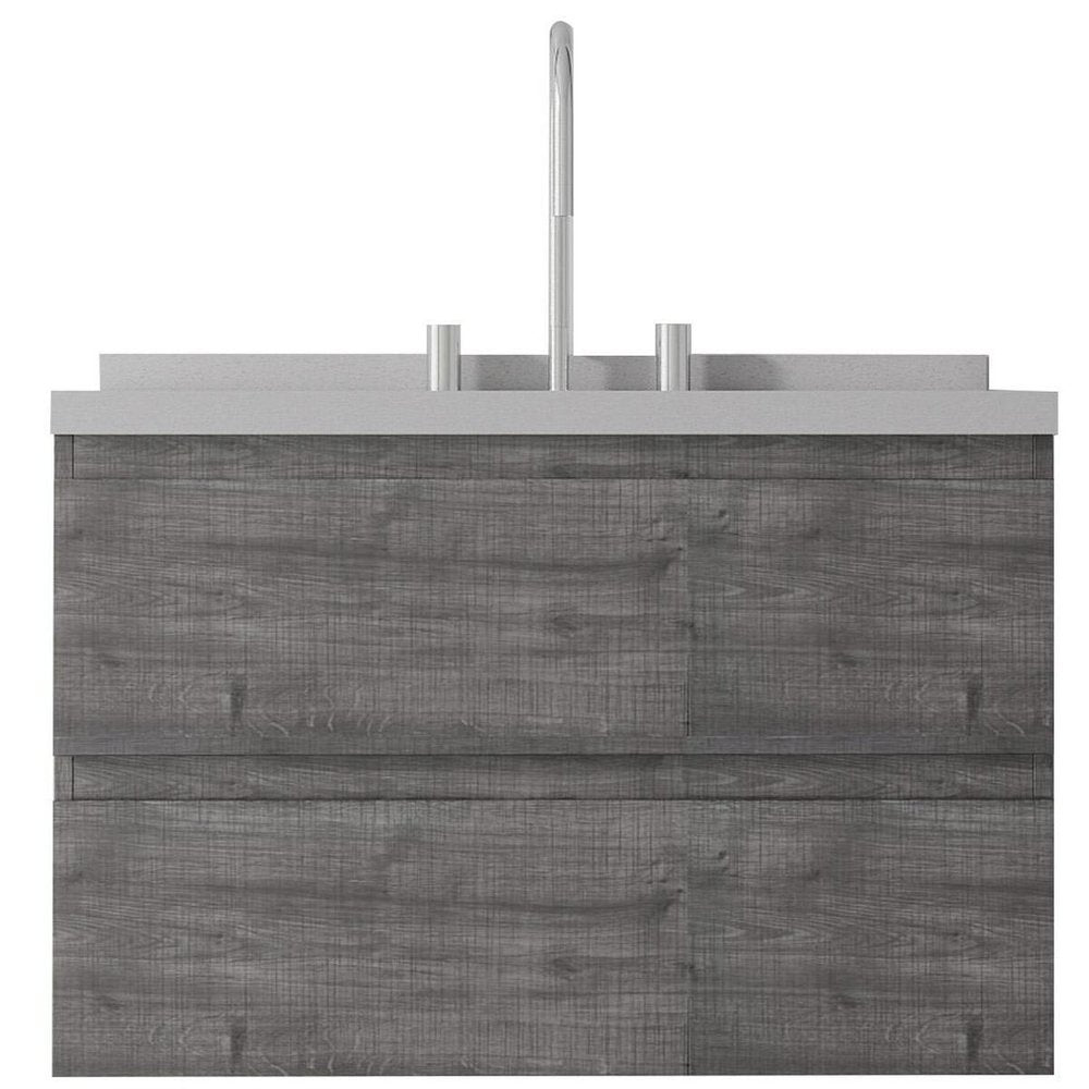 30" Gray Wood Floating Bathroom Vanity With White Sink And Two Drawers