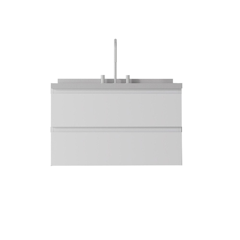 36" White Wood Floating Bathroom Vanity With Sink And Two Drawers
