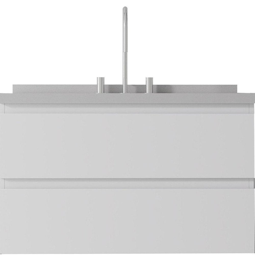 36" White Wood Floating Bathroom Vanity With Sink And Two Drawers