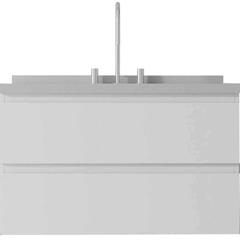 36" White Wood Floating Bathroom Vanity With Sink And Two Drawers