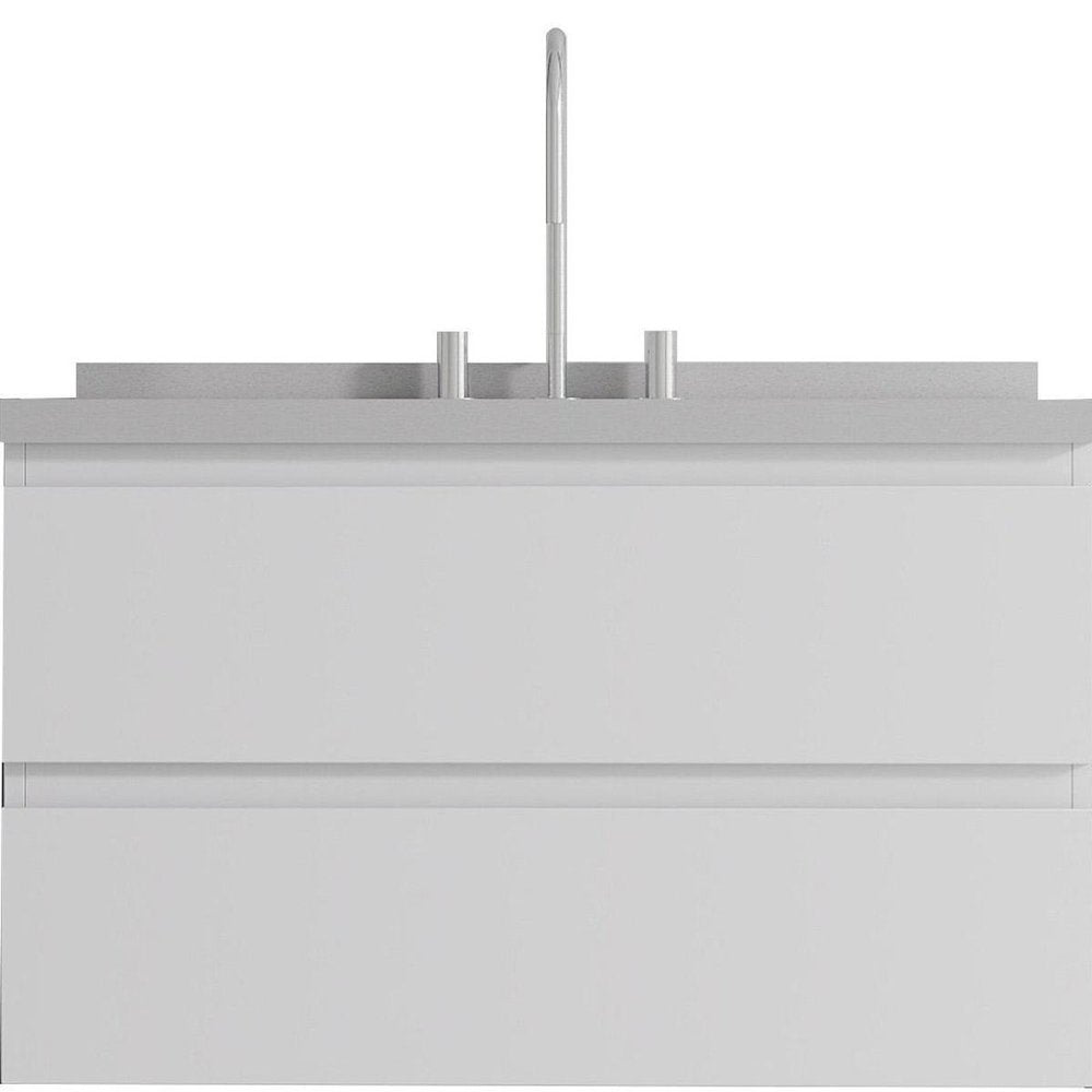 36" White Wood Floating Bathroom Vanity With Sink And Two Drawers