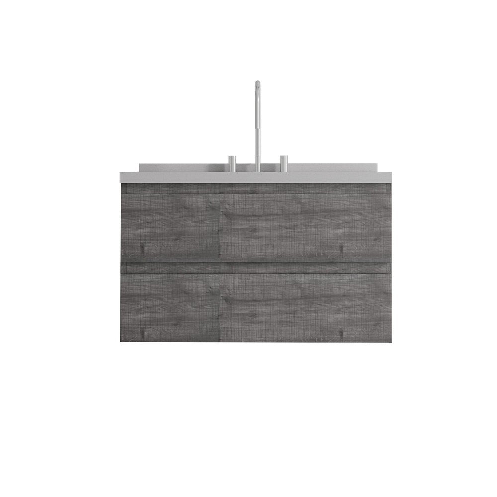 36" Gray Wood Floating Bathroom Vanity With White Sink And Two Drawers