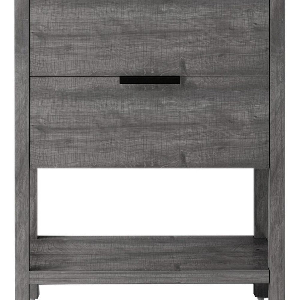 24" Gray Wood Freestanding Bathroom Vanity With White Sink And Two Drawers