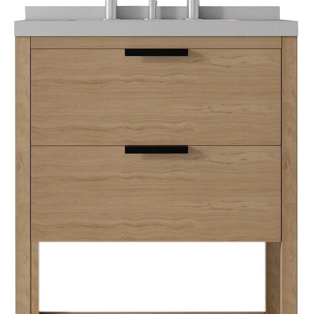 24" Brown Wood Freestanding Bathroom Vanity With White Sink And Two Drawers