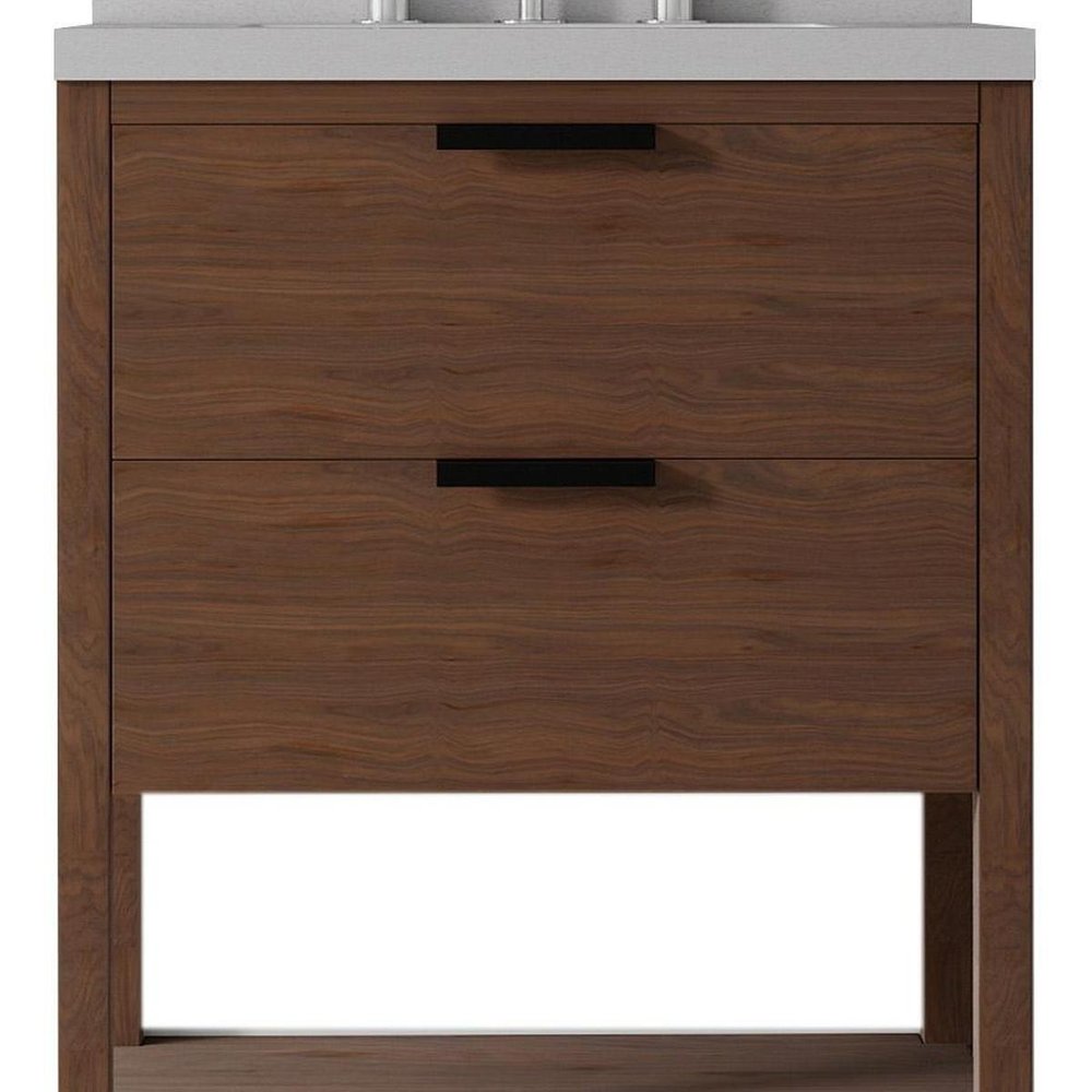 24" Brown Wood Freestanding Bathroom Vanity With White Sink And Two Drawers