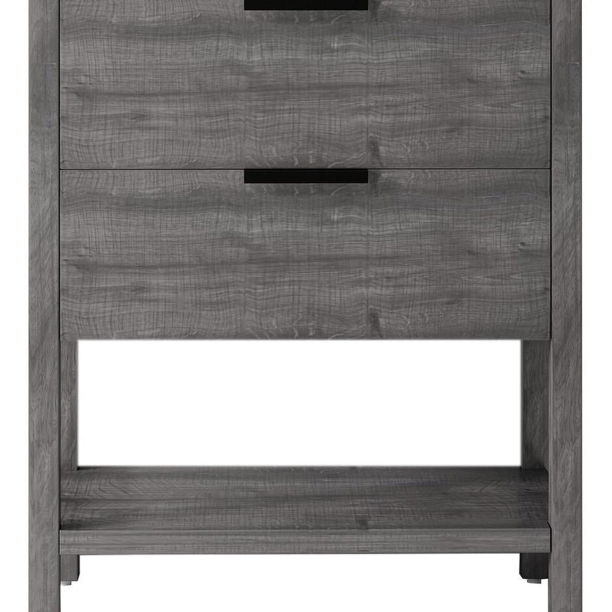 30" Gray Wood Bathroom Vanity With White Cultured Marble Sink Two Drawers And Shelf