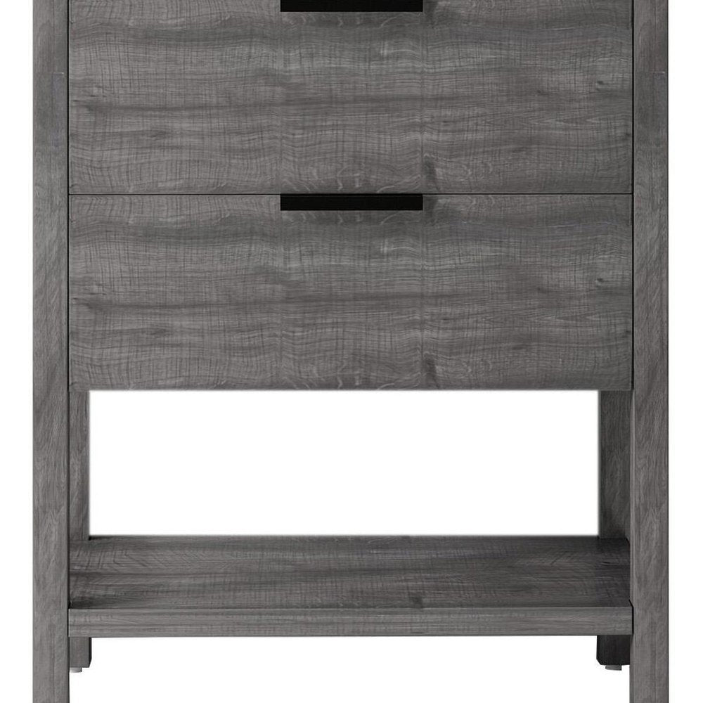 30" Gray Wood Freestanding Bathroom Vanity With White Sink And Two Drawers