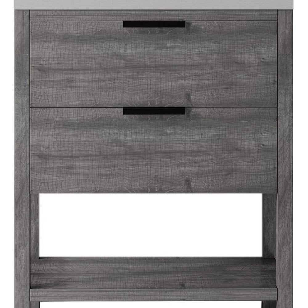 30" Gray Wood Freestanding Bathroom Vanity With White Sink And Two Drawers
