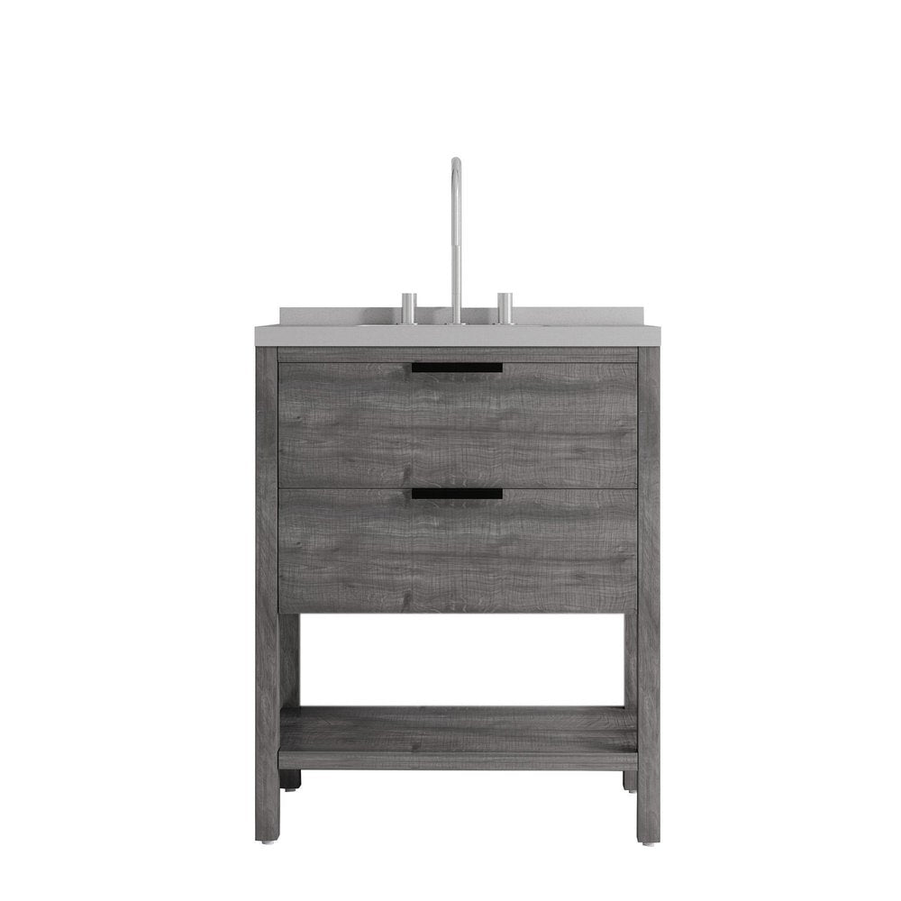 30" Gray Wood Freestanding Bathroom Vanity With White Sink And Two Drawers