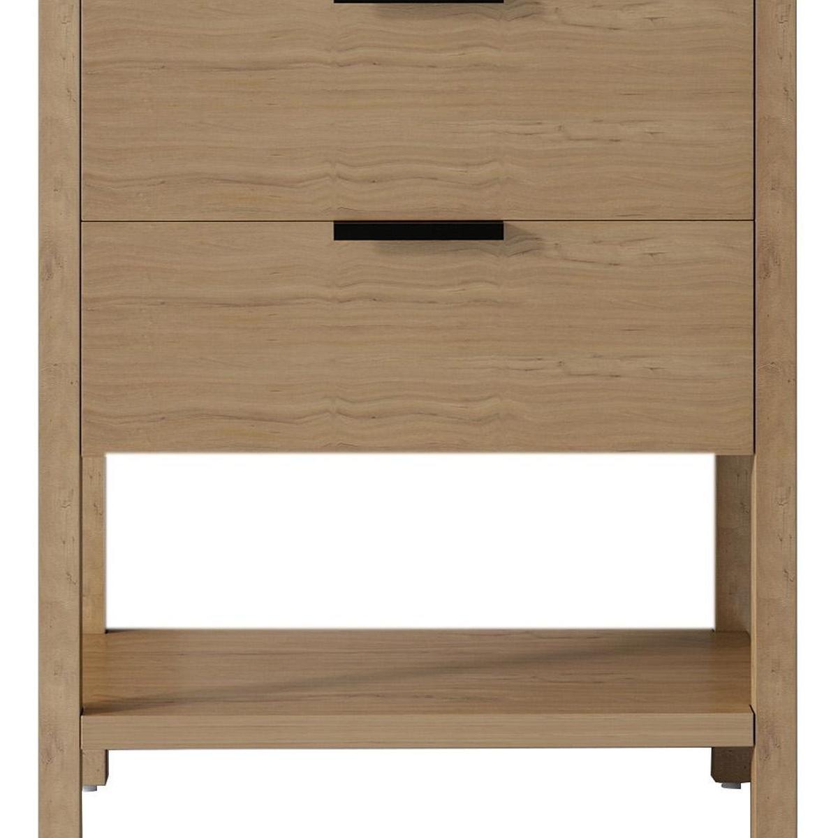 30" Natural Wood Bathroom Vanity With White Cultured Marble Sink Two Drawers And Shelf