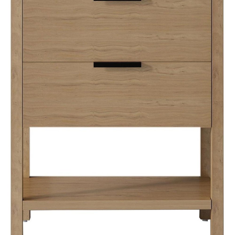 30" Brown Wood Freestanding Bathroom Vanity With White Sink And Two Drawers
