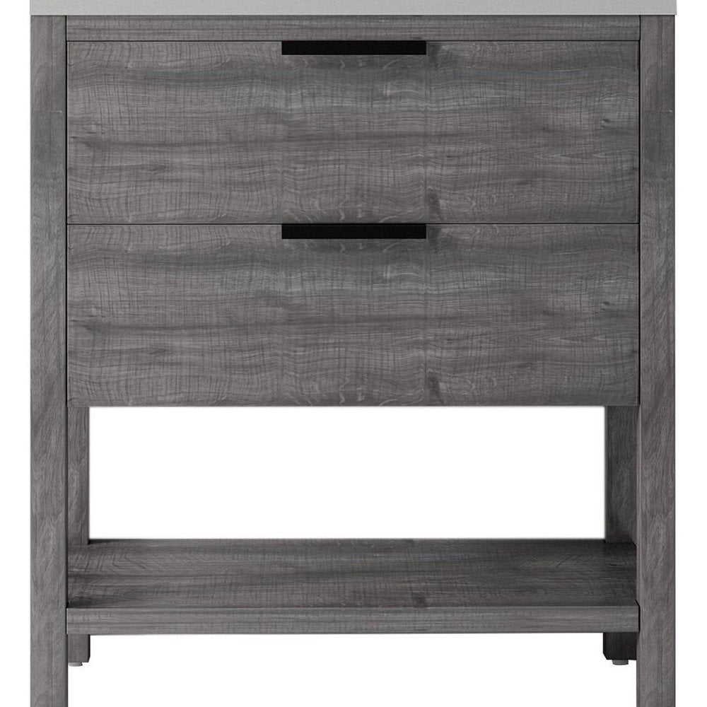 36" Gray Wood Freestanding Bathroom Vanity With White Sink And Two Drawers
