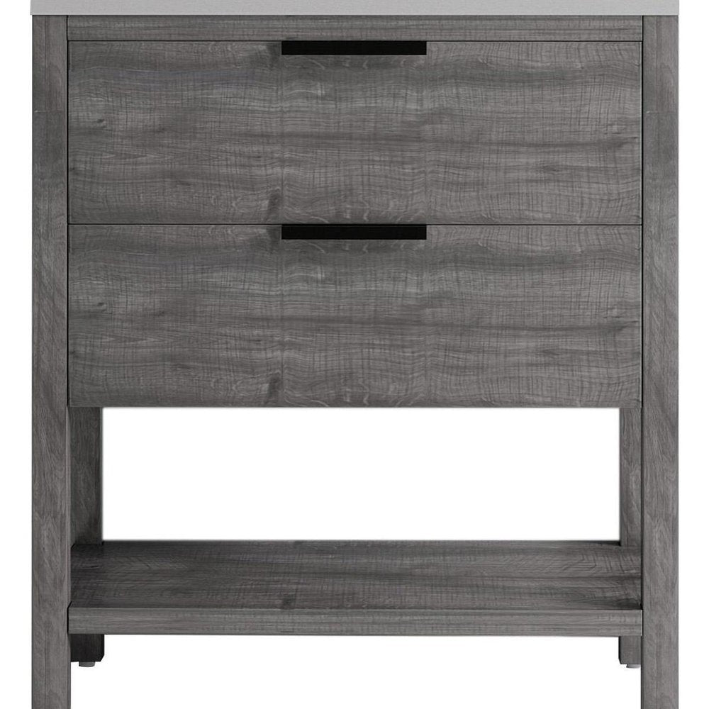 36" Gray Wood Freestanding Bathroom Vanity With White Sink And Two Drawers