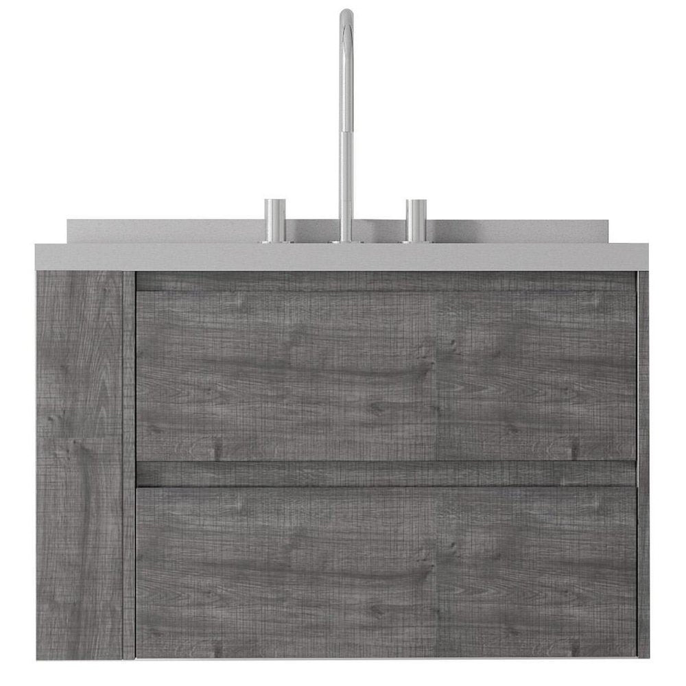30" Gray Wood Floating Bathroom Vanity With White Sink And Two Drawers