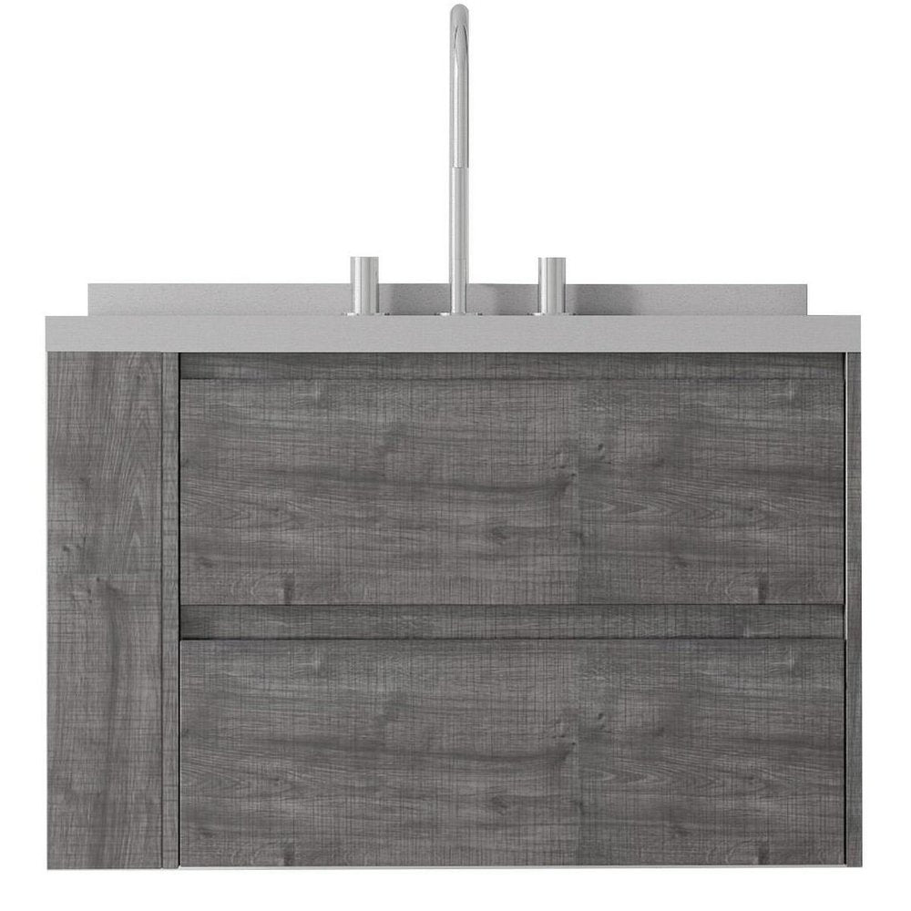 30" Gray Wood Floating Bathroom Vanity With White Sink And Two Drawers
