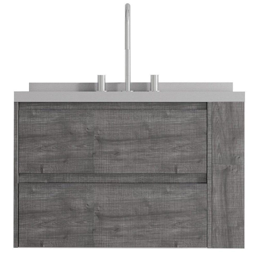 30" Gray Wood Floating Bathroom Vanity With White Sink And Two Drawers