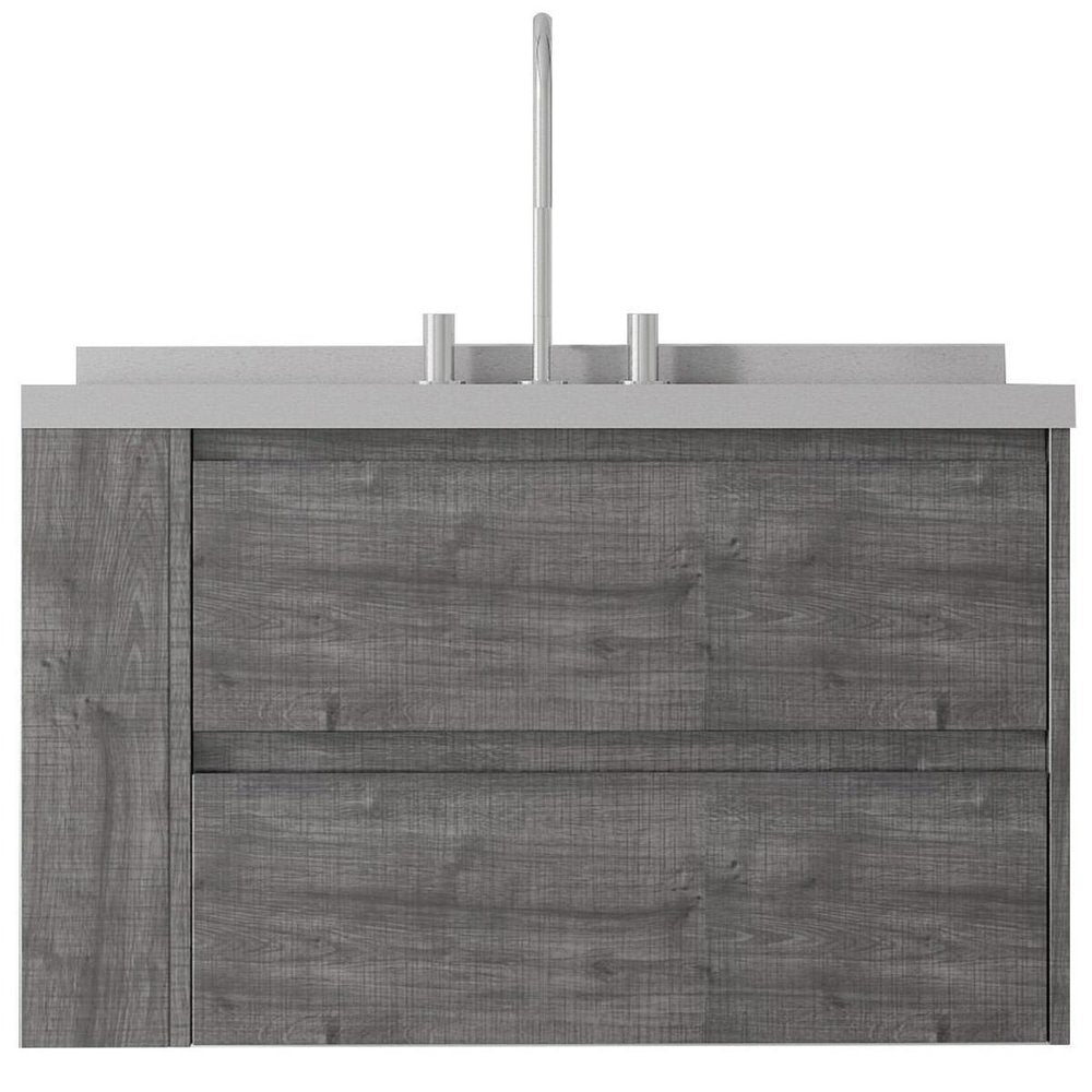 36" Gray Wood Floating Bathroom Vanity With White Sink And Two Drawers
